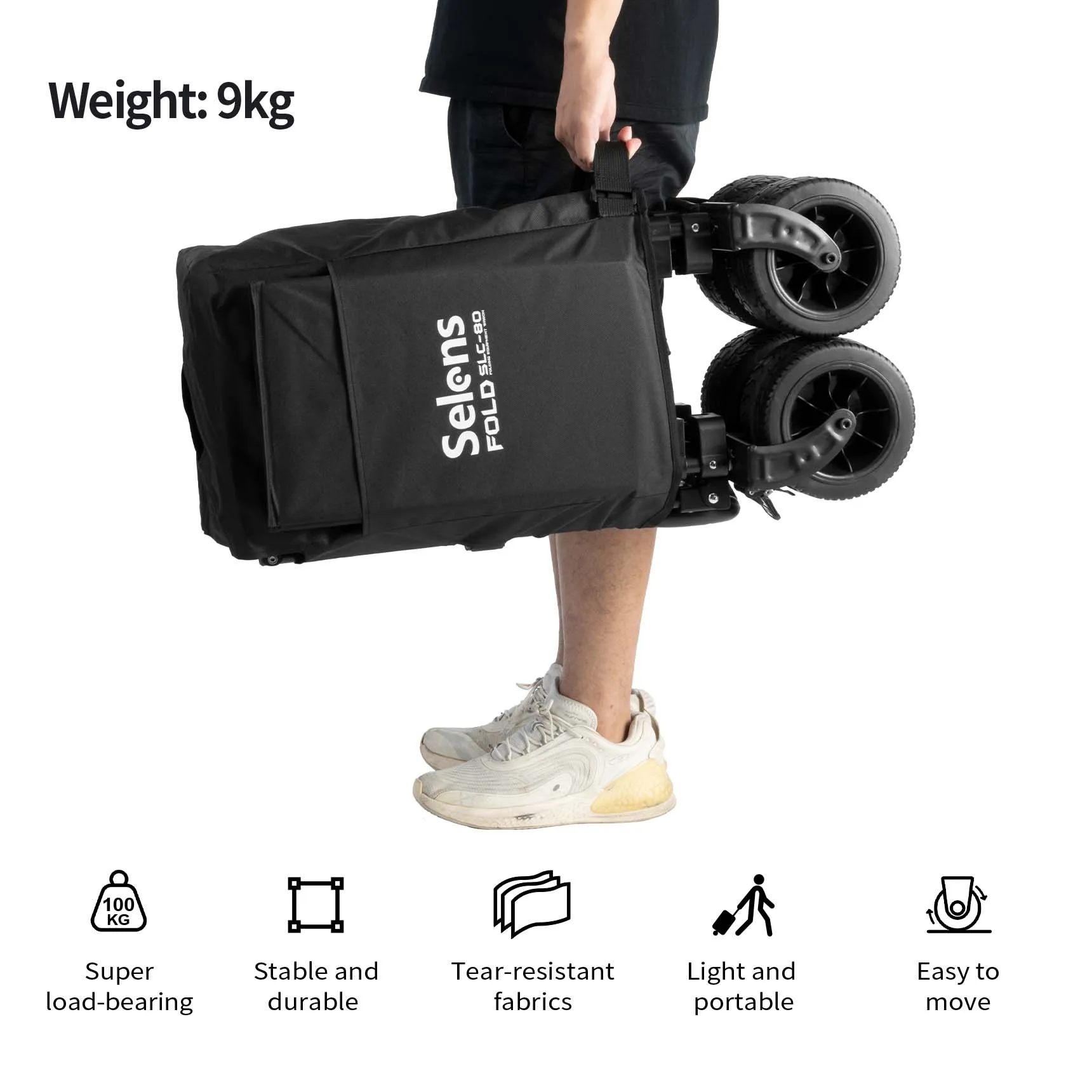 Selens Folding Outdoor Cart Beach Wagon with Big 360 Universal Wheels Storage bags for Photography Camping and Picnic