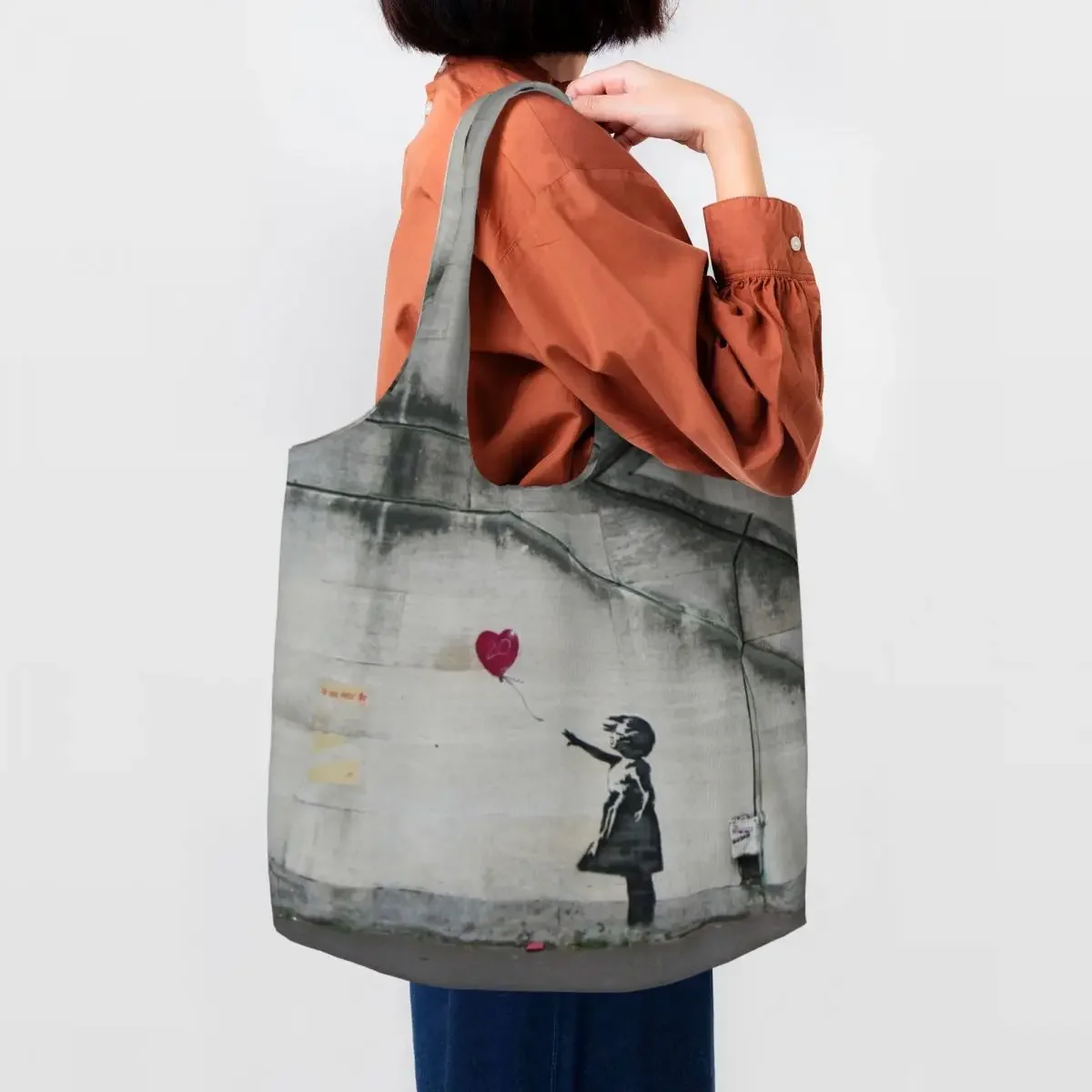 Banksy Balloon Girl Grocery Shopping Bags Canvas Shopper Shoulder Tote Bags Big Capacity Washable Street Graffiti Artist Handbag