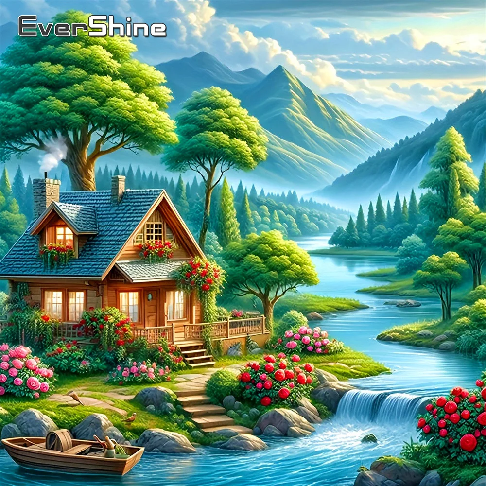 Evershine Diamantmalerei Landschaft 5D Vollbohr-Stickerei Berg Strass Bild Mosaik Haus Wandkunst