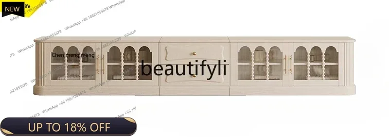 

P178 BFrench retro all-solid wood cream wind TV cabinet living room small apartment storage locker integrated American locker