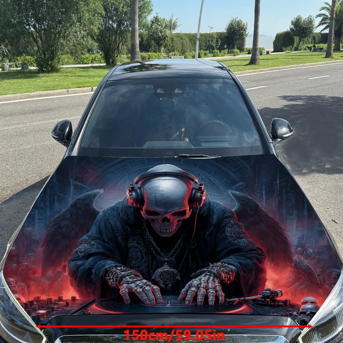 Cool Skull DJ Pattern car hood stickers, waterproof self-adhesive, scratch resistant, easy to stick, durable car PVC stickers, c
