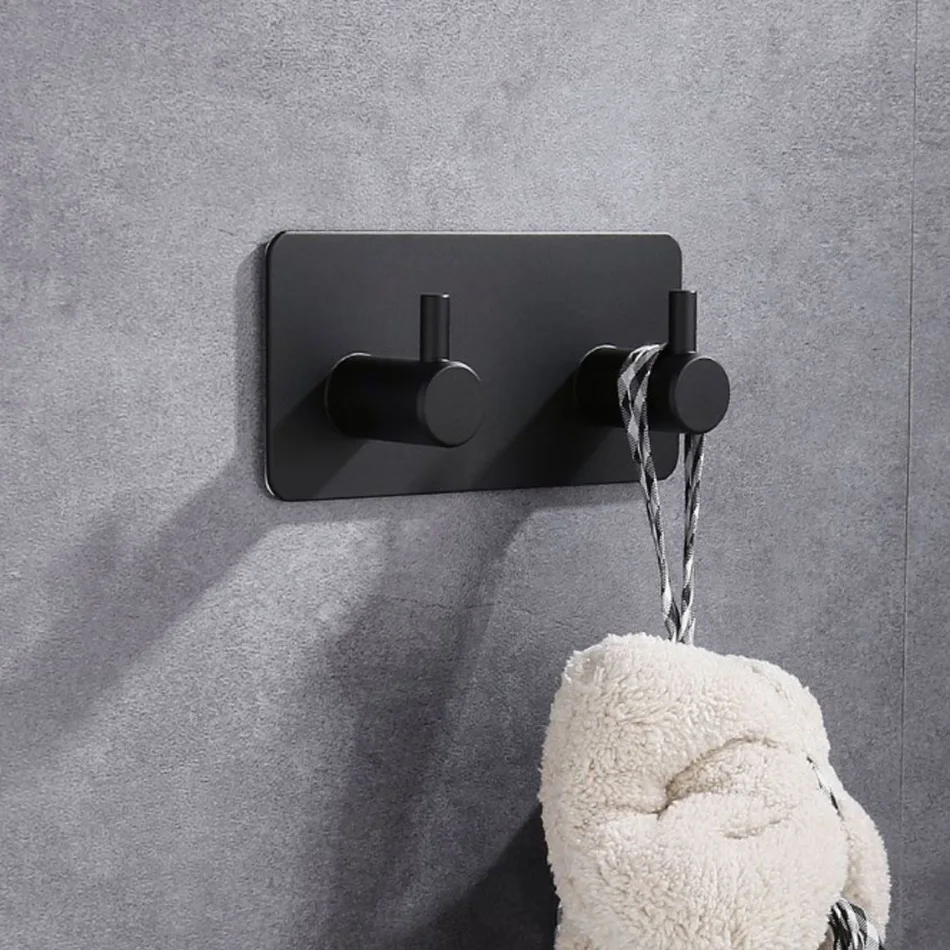 Adhesive Wall Hook Black 304 Stainless Steel 2 3 4 6 Row Bathroom Hooks Robe Coat Clothes Towel Door Holder Storage Hanger