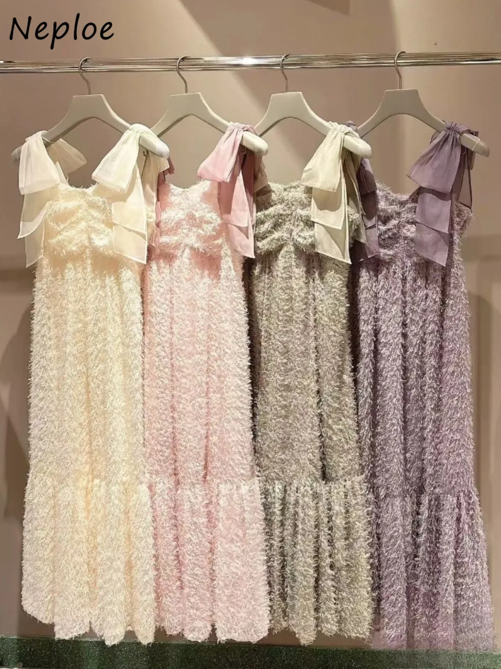 

Neploe Exquisite Office Lady New Bow Mujer Fluffy Literary Unique Fairy Elegant Vestidos Japan Mermaid Big Swing Sweet Dress