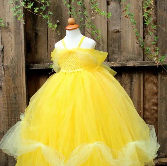 Belle Princess Baby Girls Dress Yellow Kids Baby Christmas Halloween Costumes Beauty Beast Cosplay Dress Flowers Girls Ball Gown