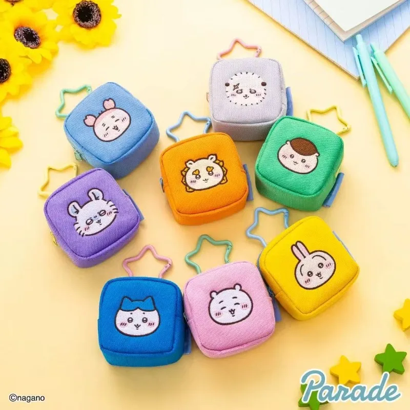 Chiikawaed Embroidered Earbud Pouch with Star Clasp Mini Earphone Storage Bag Portable Earbuds Protective Case Cute Bag Keychain