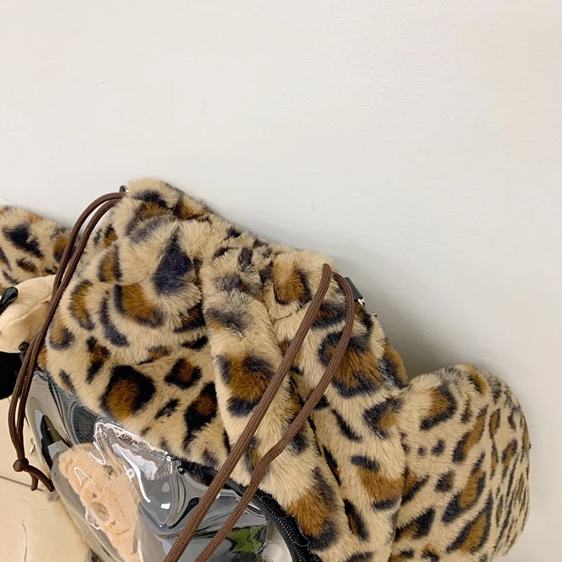 Ita Bag, Rucksack mit Klarsichtfenster, Damenmode-Plüsch-Umhängetasche mit Kordelzug, Leichte Schultasche mit großer Kapazität – Detail 8
