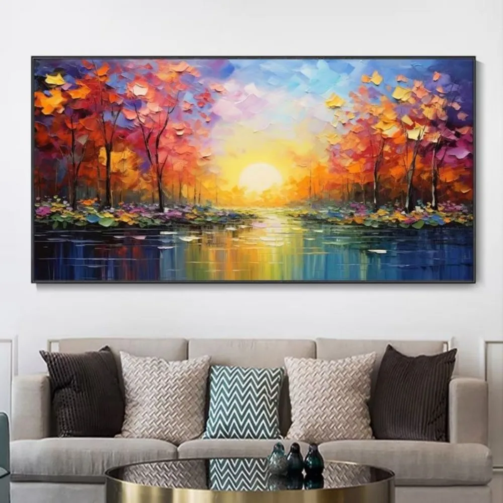 

100% Handmade Colorful Money Tree Landscape Artwork Modern Canvas Oil Painting Wall Art Korean Room Decor Home Decoration