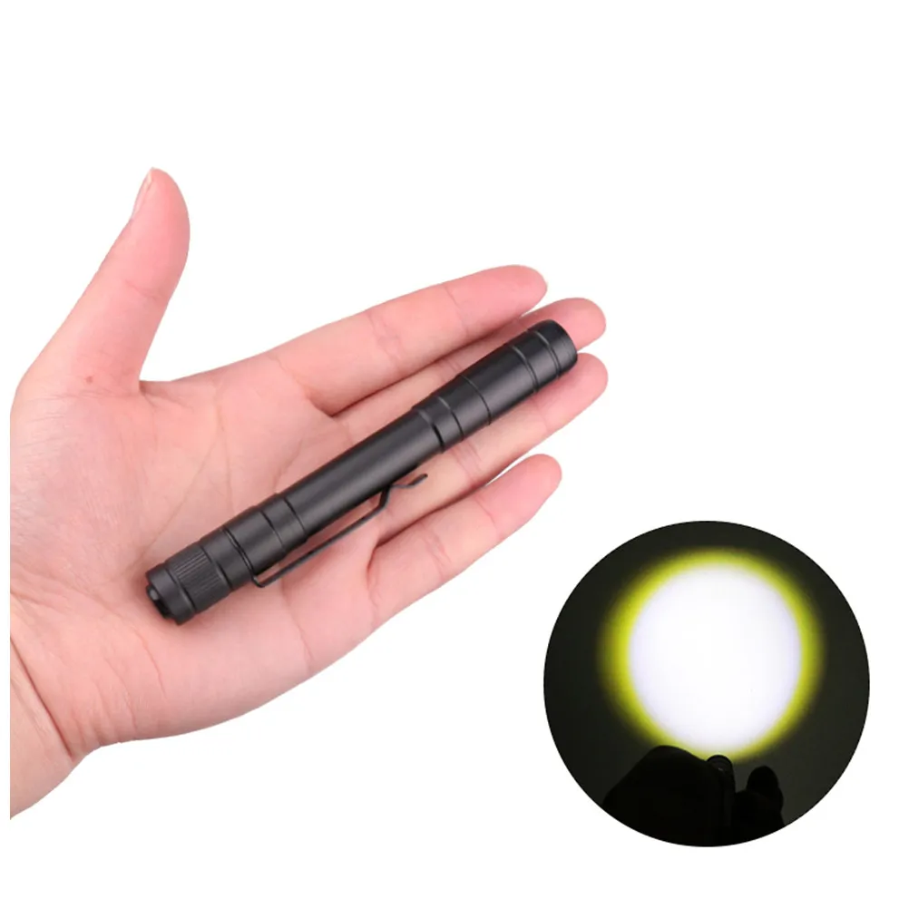 Pen Shape LED Black Double Light Small Portable Flashlight Aluminum Alloy Outdoor Camping Hiking Battery Not Included