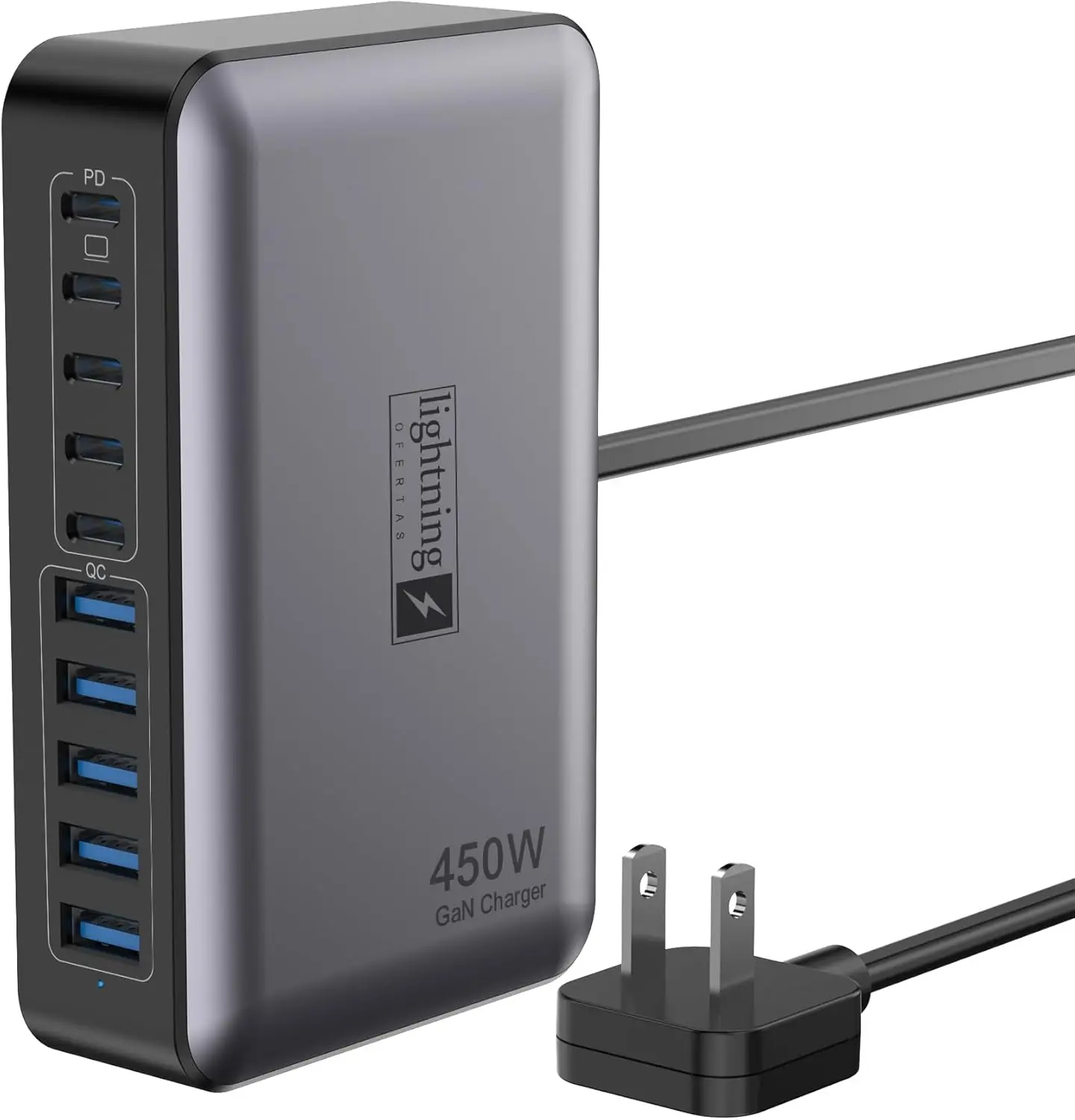 Зарядное устройство USB-C на 450 Вт с 10 портами, 5 портами Type-C + 5 портами USB-A, зарядная станция GaN PD для MacBoo