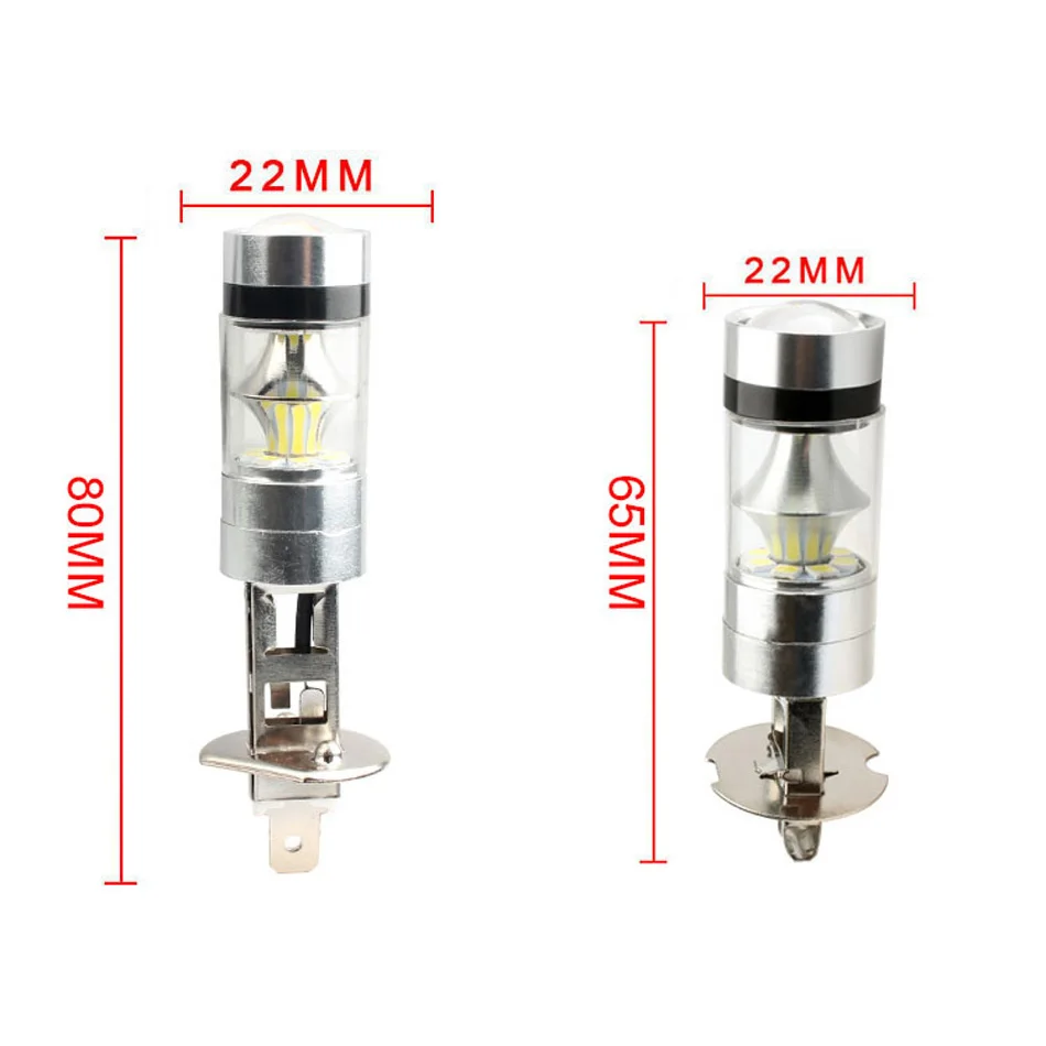 2Pcs Car H1 H3 100W LED White 12V 20SMD Projector Fog Driving DRL Light Bulb 6000K Super Bright Car Headlight Bulbs