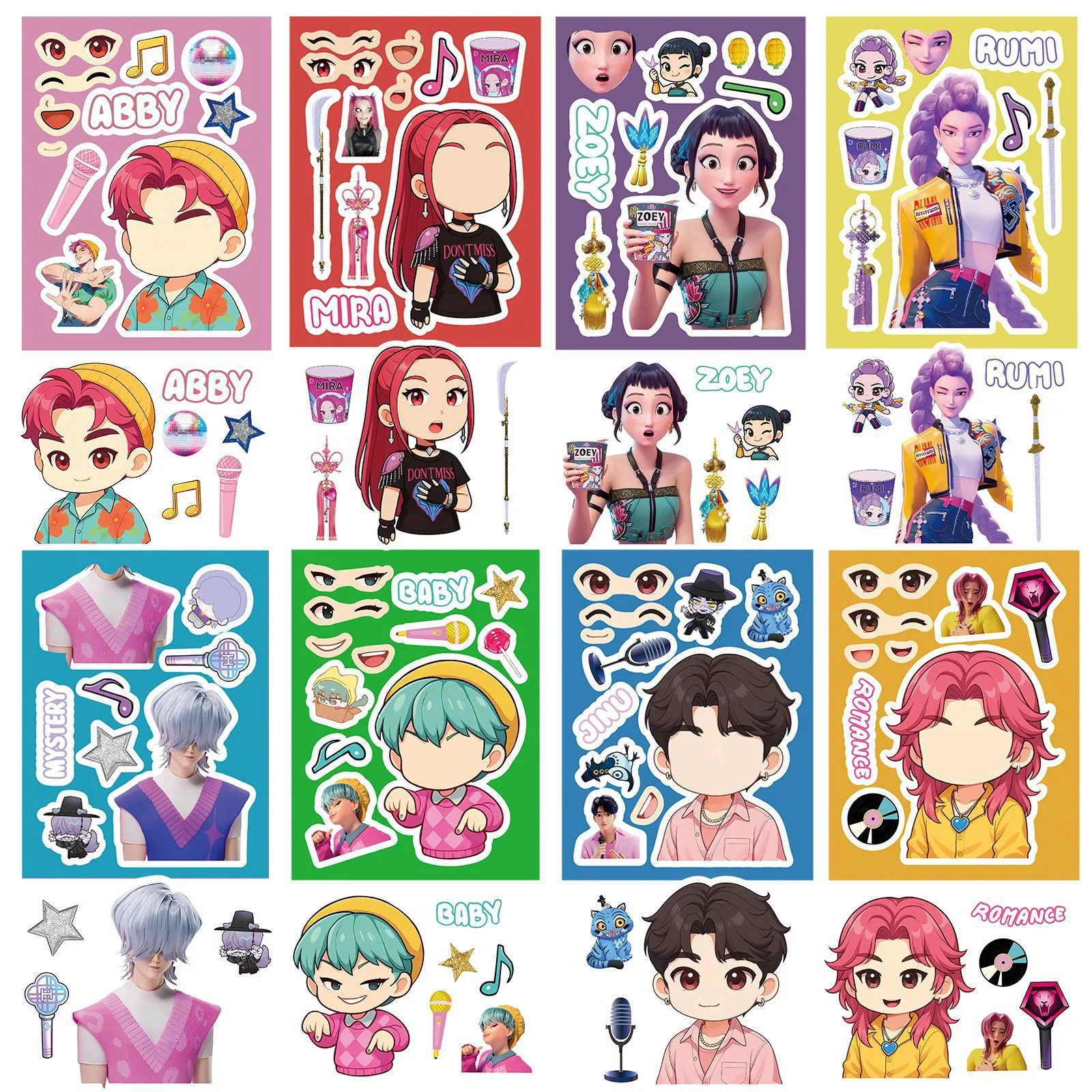 

8/16Sheets Kpop Demon Hunters Make a Face Puzzle Stickers Funny Anime Cartoon Toys Jigsaw Assemble Decals Kids DIY Game Gifts