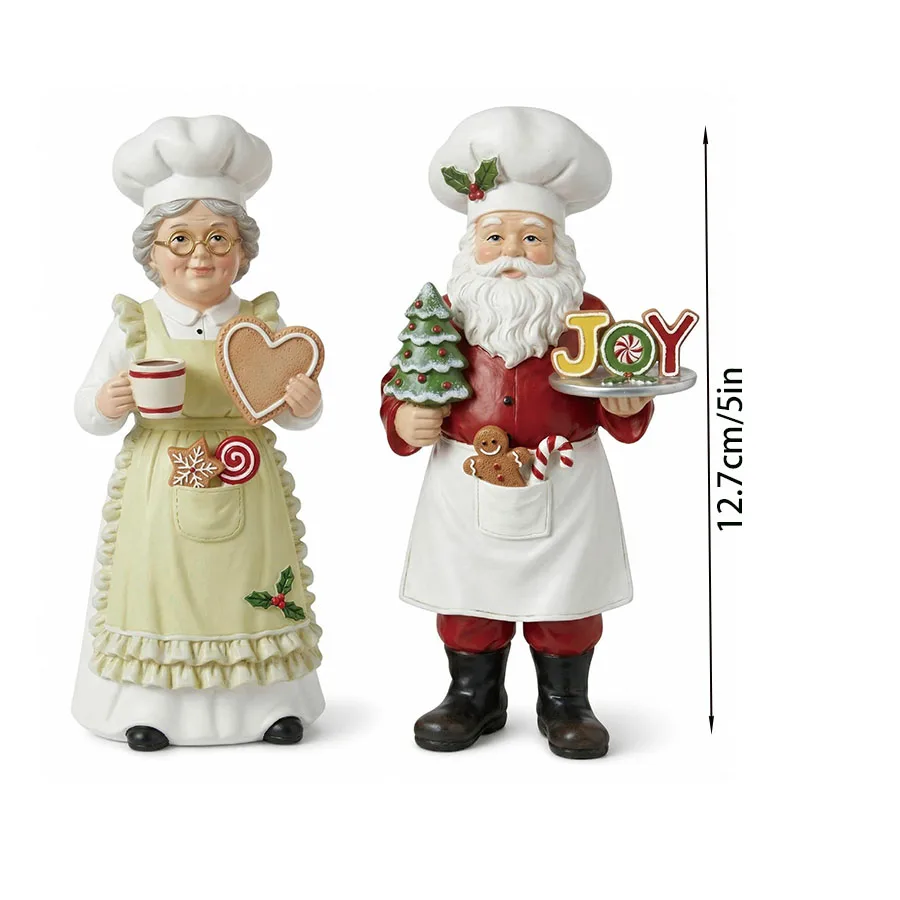 2-teiliges Set Weihnachtsfiguren Koch-Santa und Frau Claus, Holzfiguren Koch-Santa Claus – Detail 9