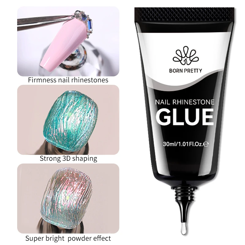 BORN PRETTY Gel de Uñas con Diamantes de Imitación 3D para Modelar y Tallar Flores, Manicura 30g, Gel Súper Adhesivo Sin Limpieza para Polvo y