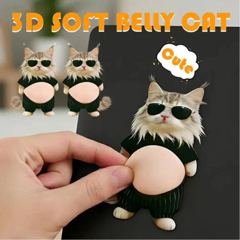 Kawaii Cat Belly Sticker 3d Cute Kitten With Orange Outfit On Pink , Soft Silicone Self-adhesive Bubble Sticker For Decor, Phone
