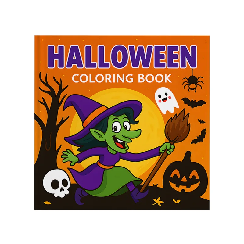 Halloween Coloring Book For Kids Witch Pumpkin Ghost Bat Skull Spider Moon Bold Easy Line Stress Relief Drawing Book