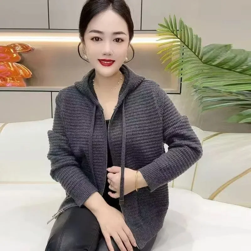 

Толстый игольчатый трикотаж, куртка-кардиган с капюшоном, женская осень-зима 2025, новый высококачественный свитер, пальто, женские модные короткие топы