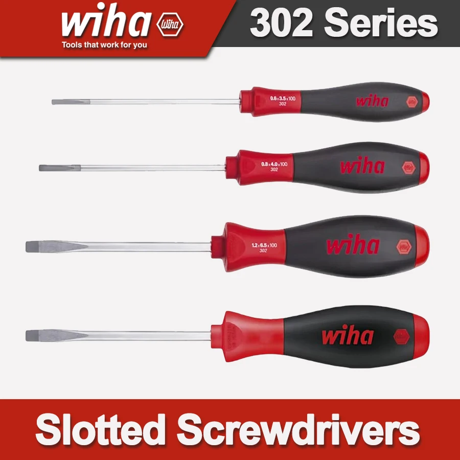 

WIHA Slotted Screwdrivers with Round Blade for Low-lying Screws Non-Slip Grip Highly Ergonomically Shaped NO.302 Series