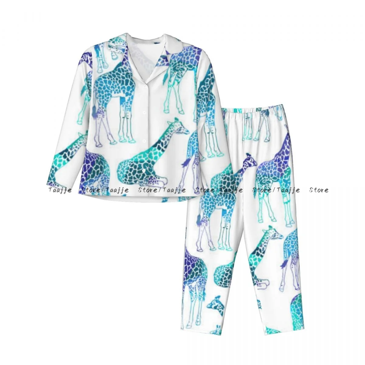 Pajama Set Women's Long Sleeve Pants Two Piece Abstract Giraffe Sitting Eating Walking Inspiration Home Furnishing Set