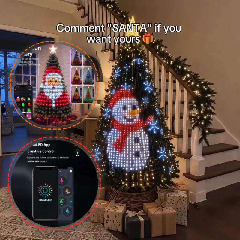 Dynamic Multiple Pattern Nightlight Animated Pixel Christmas Tree Light String Bluetooth Colorful Remote Control Lamp Home Decor
