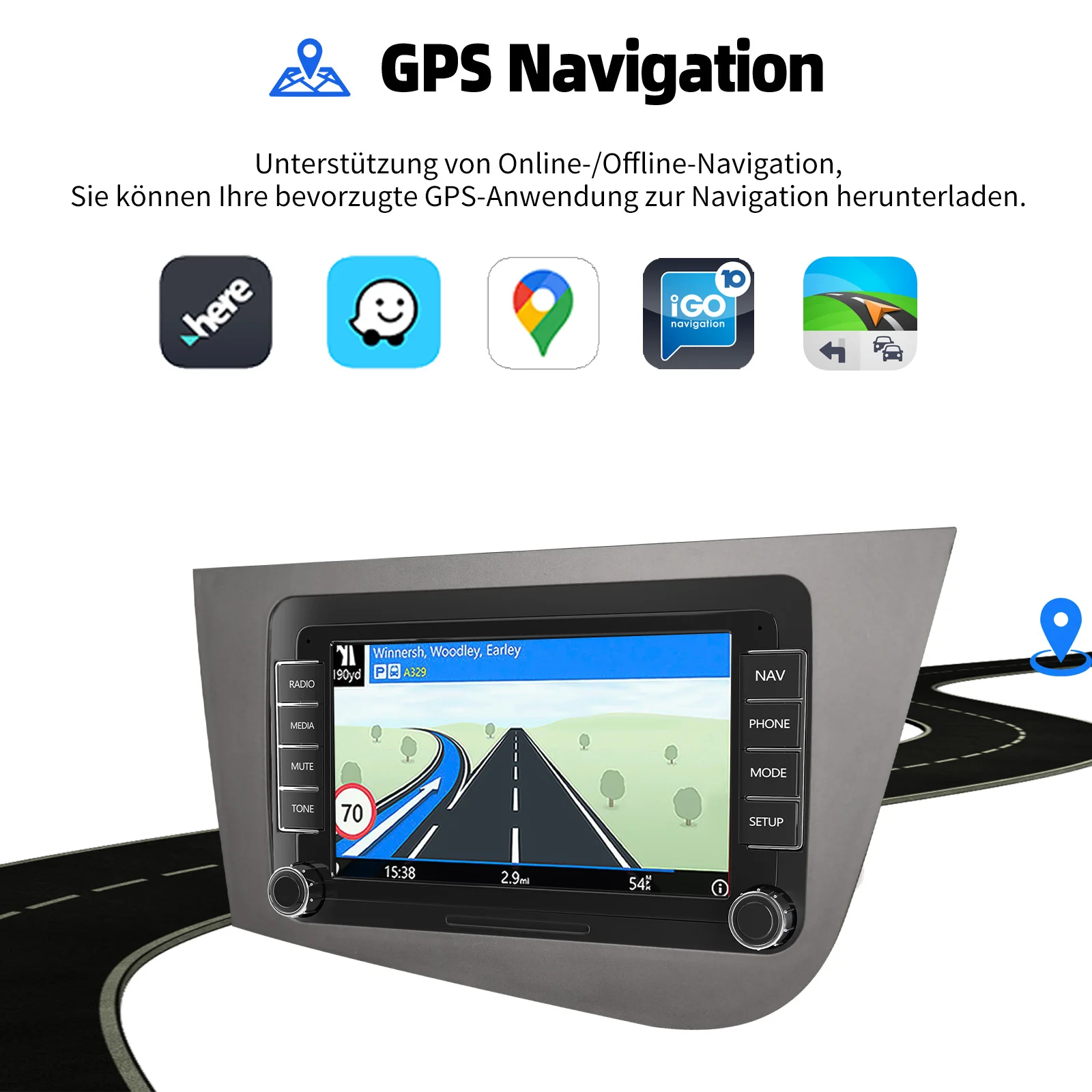 ESSGOO 7'' 32/64GB Android 15 Für Seat Leon 1P1 05-11 Touchscreen GPS Navi WIFI RDS Kabelloses Carplay Android Auto AI Sprachsteuerung Headunit – Detail 7