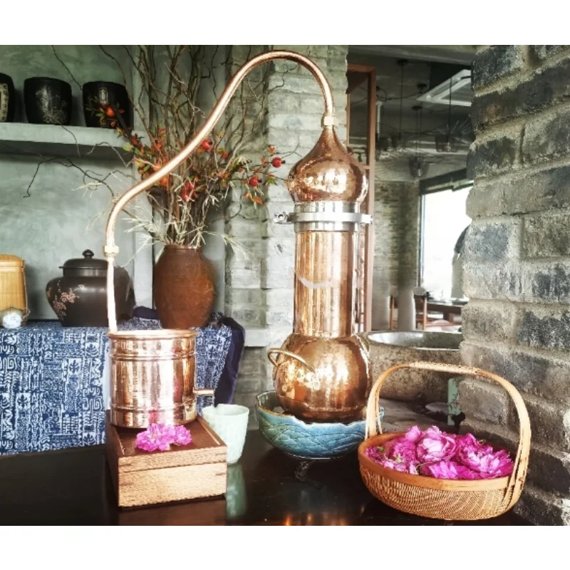 2L Copper Distiller Handmade Pure Flower Essential Oil Distiller Brandy Wine Steaming Machine Copper Alembic Distillation Set