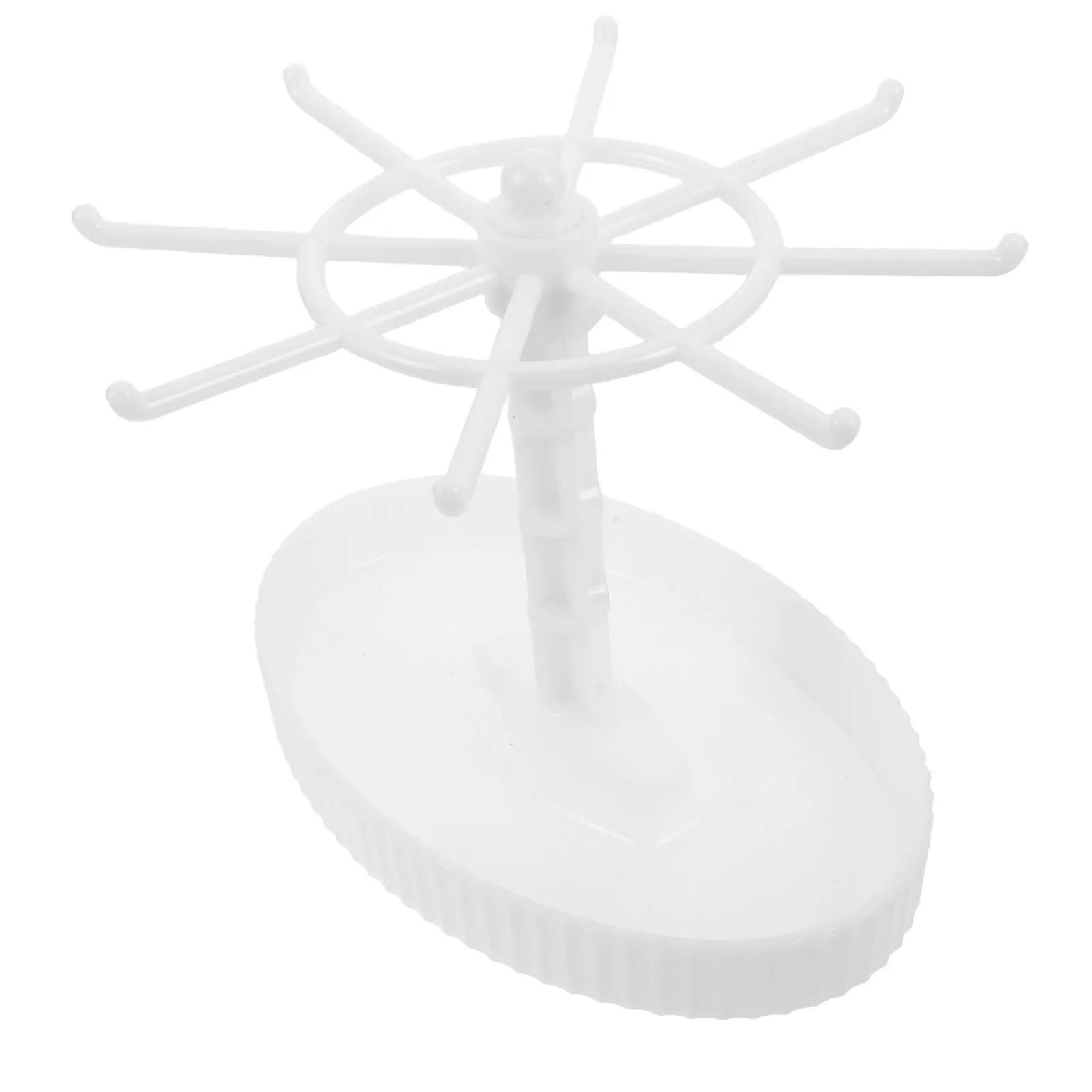 

Вращающаяся подставка для украшений с белыми металлическими крючками, компактный органайзер для ювелирных изделий, настольная подставка для ожерелий, браслетов, серег, ключей