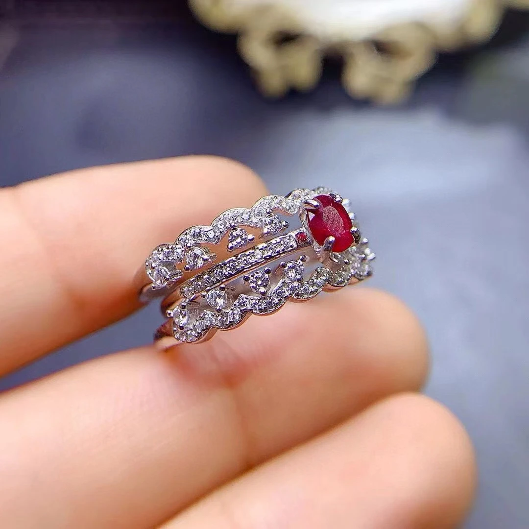 KJJEAXCMY pure High clarity Natural Ruby S925 silver exquisitely Ring Full of luster Simple,Bestseller for Birthday present
