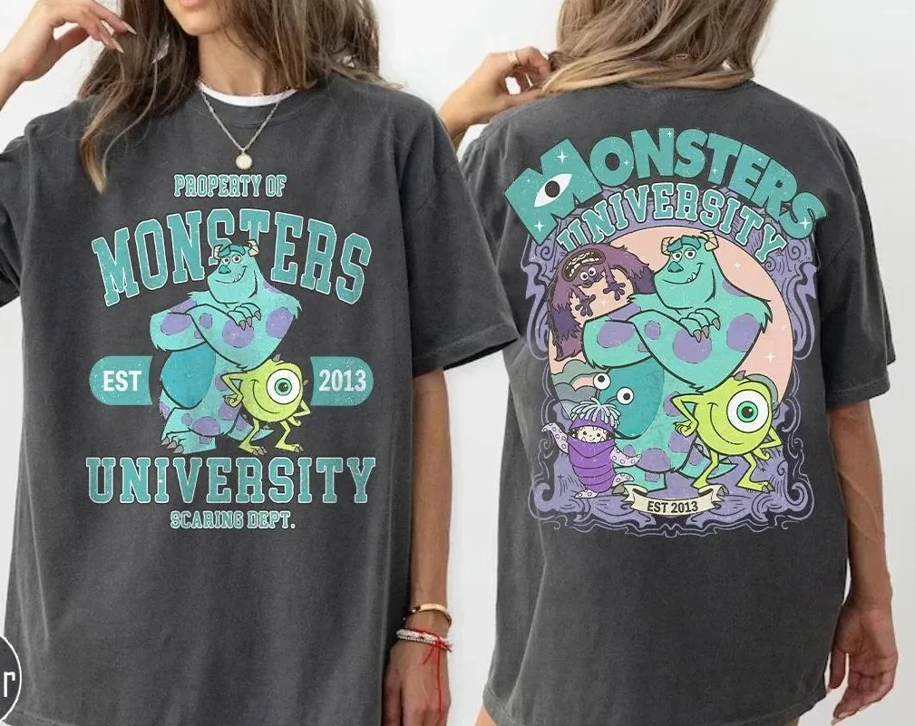 Camiseta Retro de Doble Cara de Monster Company, Cómoda y Colorida, con Diseño de Mike, Sulley y Boo de Monster University, Gran Venta 2026