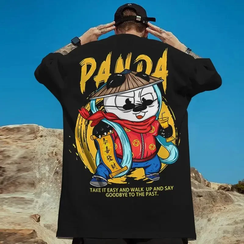 Camiseta de Panda del Tesoro Nacional para hombre, Top holgado de manga corta con estampado 3D de dibujos animados, moda urbana, novedad de verano