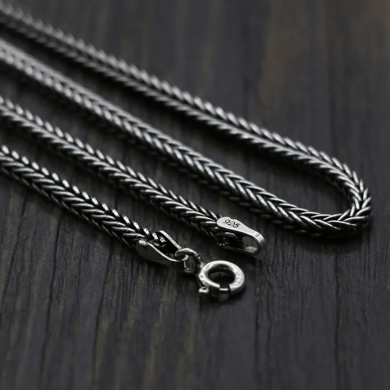 

S925 sterling silver whip necklace female sweater chain Vintage personality necklace without pendant men's chain accessories tre