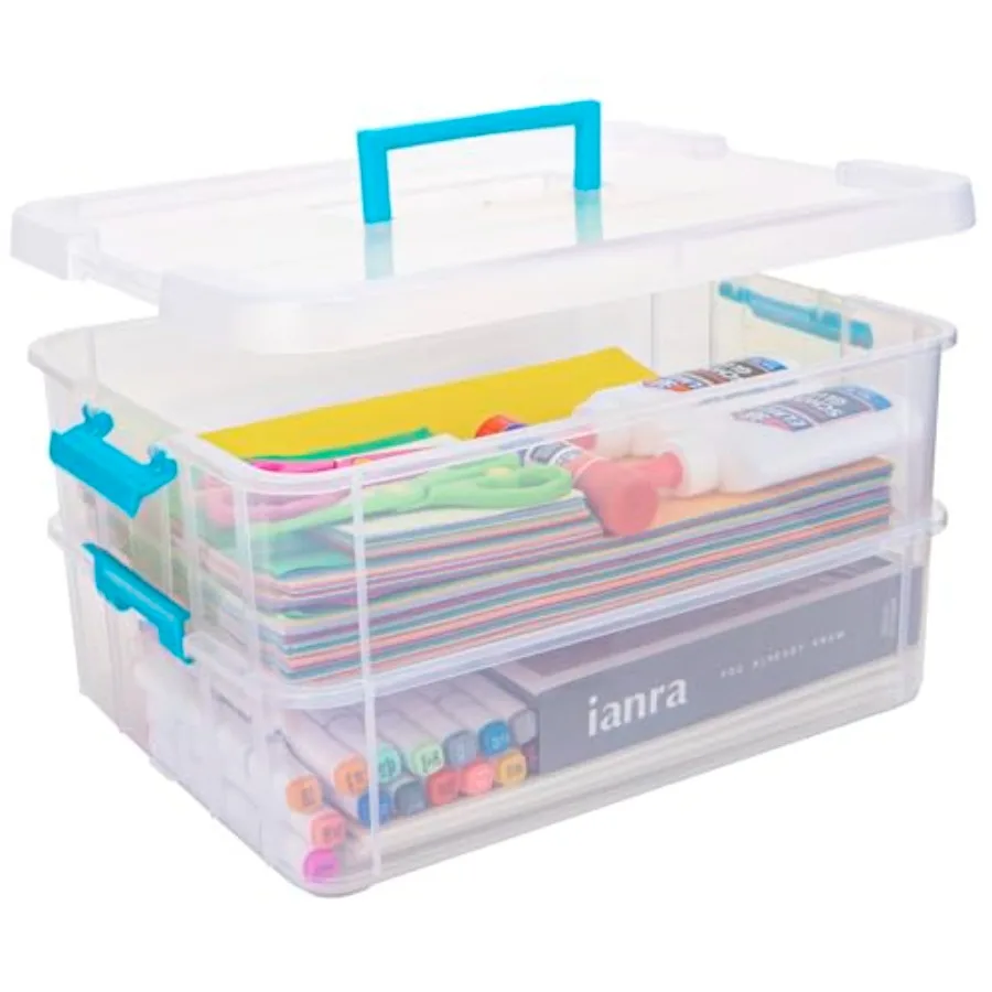 

2 Layer Plastic Storage Containers with Lids Multipurpose Clear Stack and Carry Box Portable Craft Organizers and Storage Bin f