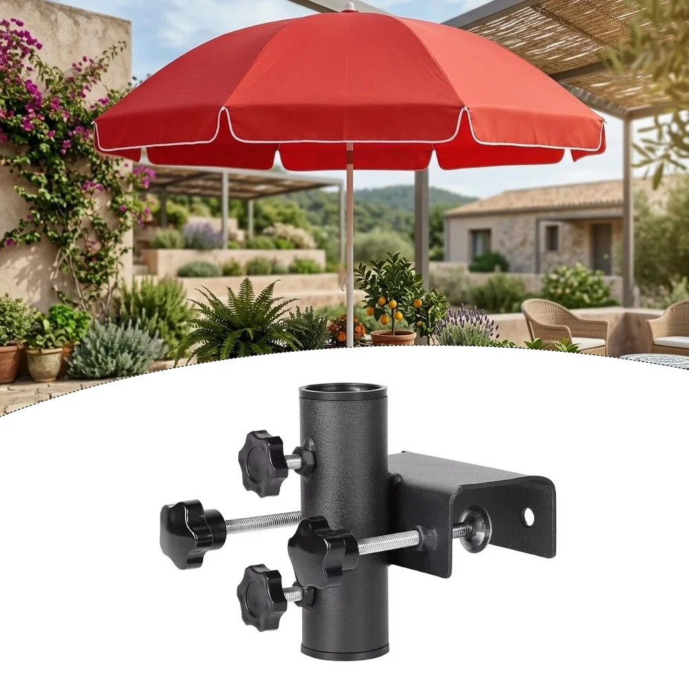 Black Iron Umbrella Holder Clamp For 1-1.5 Inch Pole Patio Fence Bench-Mount Fixed Stand Outdoor Garden Shade Sail Hardware