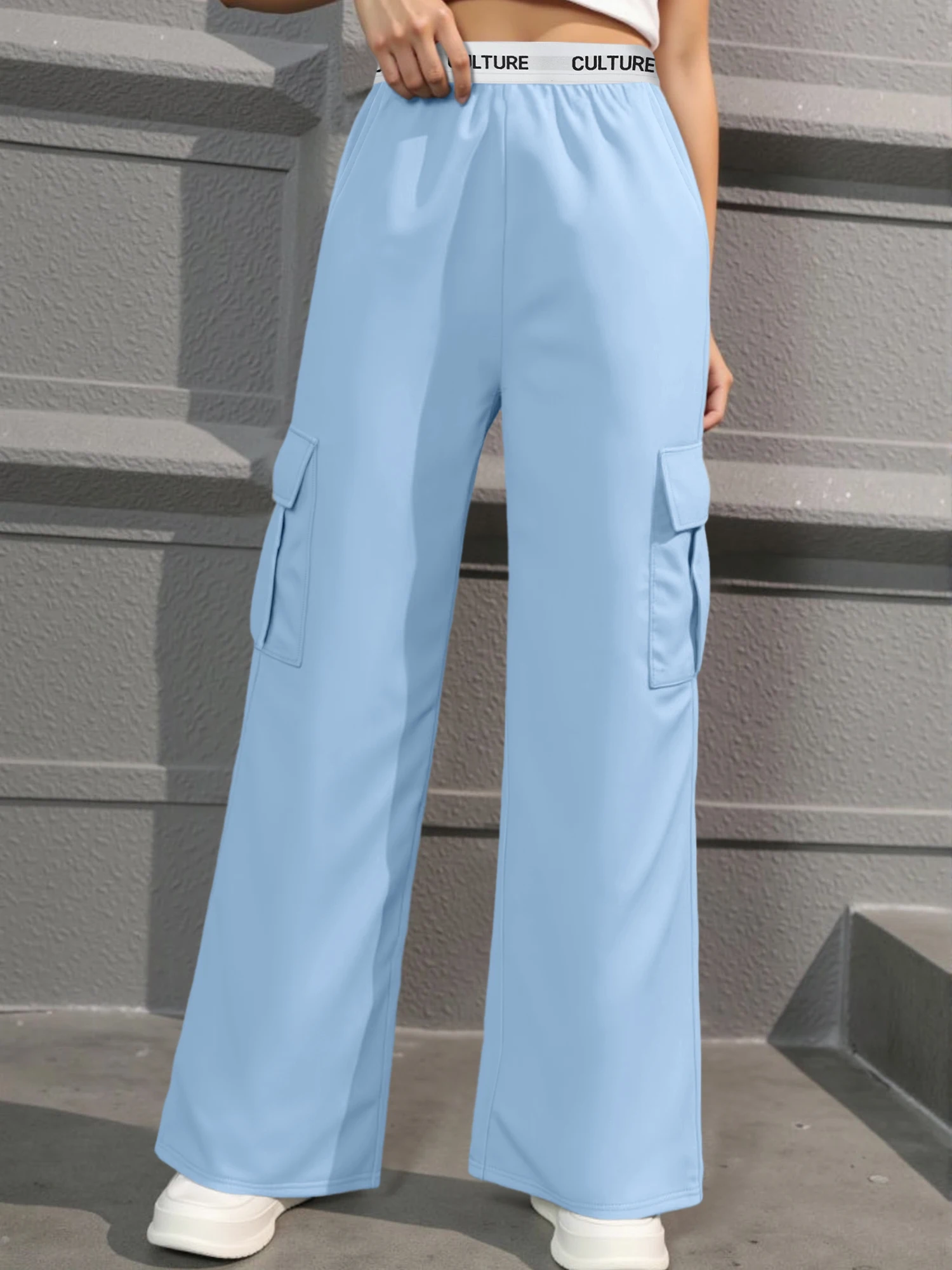 

Женские широкие брюки-карго с высокой талией, эластичным поясом, множеством карманов, быстросохнущие, спортивные, повседневные