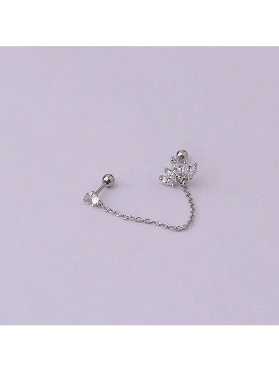 

Double Pierced Chain Cartilage Stud Earrings 16G Stainless Steel CZ Tragus Helix Jewelry For Women