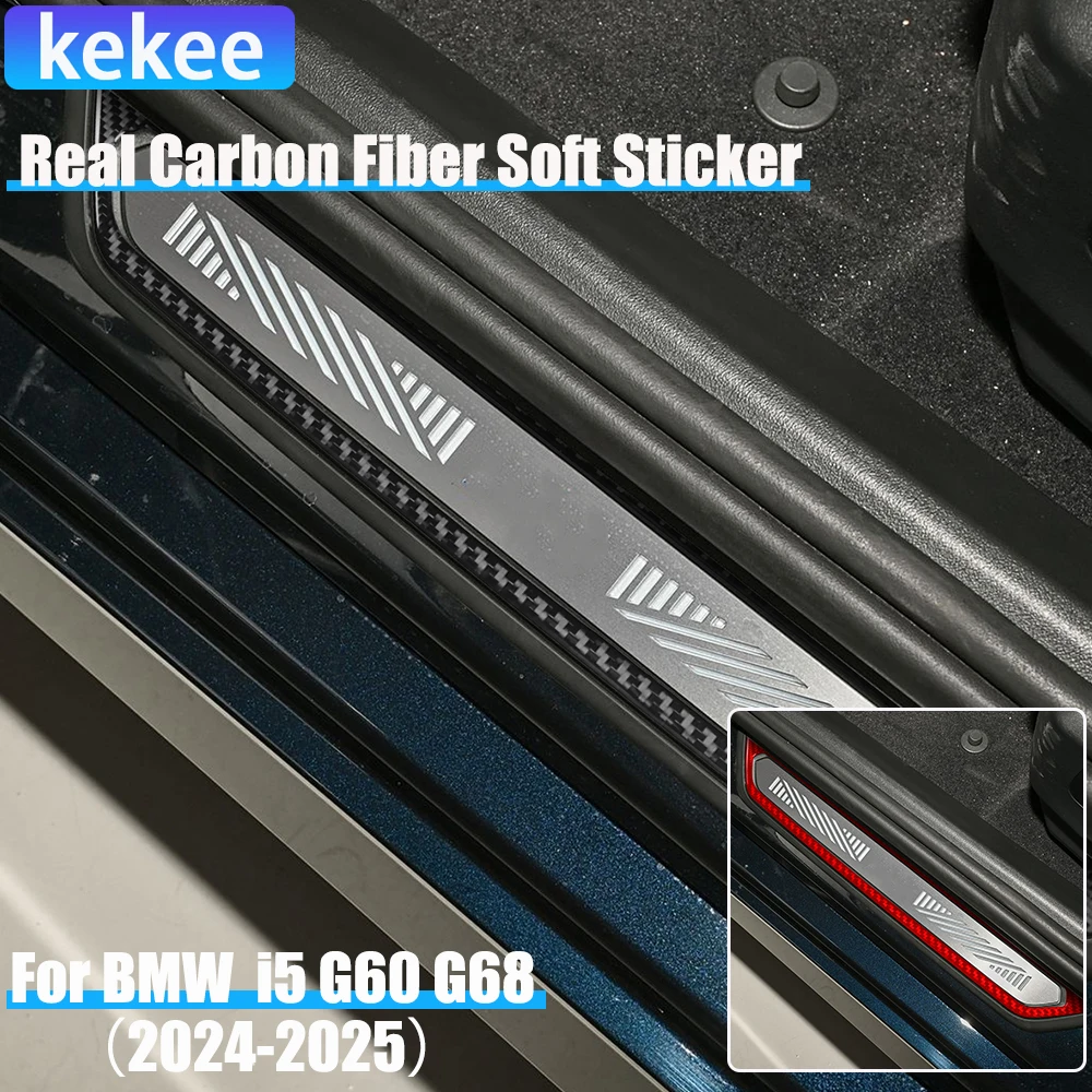 

Real Carbon Fiber Car Accessories Door Sill Frame Decorative Cover Soft Sticker For BMW 5 Series i5 G60/G68 BEV 2024 2025