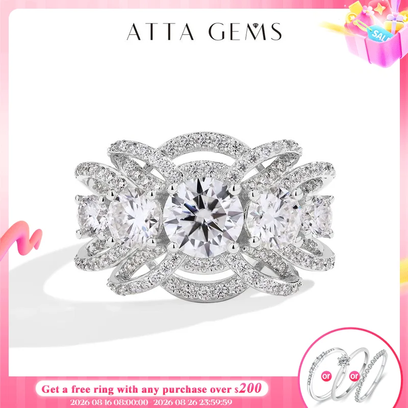 ATTAGEMS Luxus Rundschliff 1CT Moissanit Ring für Frauen D VVS1 Lab Diamant Echt S925 Silber Verlobung Hochzeit Schmuck Bestanden Test