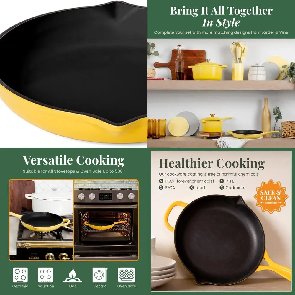 

10.25 Enamel-Lined Cast Iron Skillet | Saute Pan with Spouts | Oven-Safe up to 500°F | Limoncello