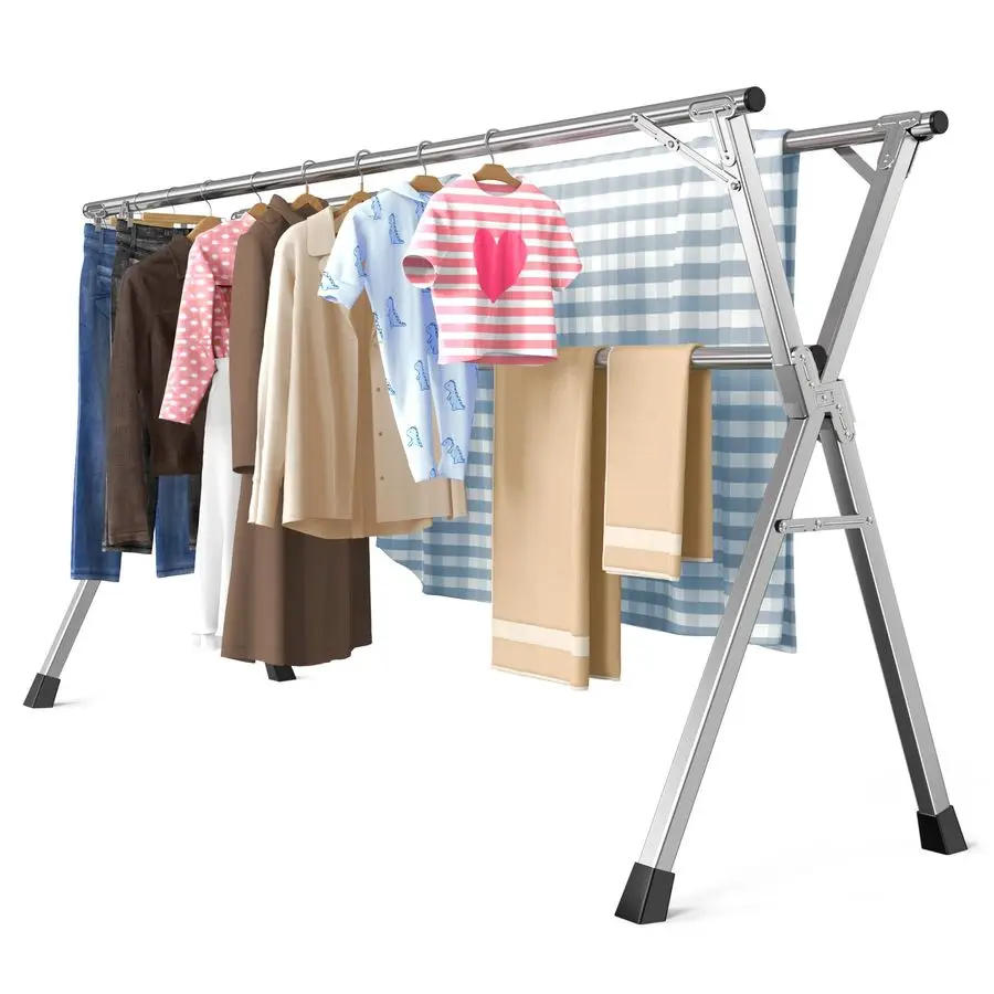 

Inches Heavy Duty Stainless Steel Folding Clothes Drying Rack Indoor Outdoor AntiRust 20 Windproof Hooks Portable amp Foldable L