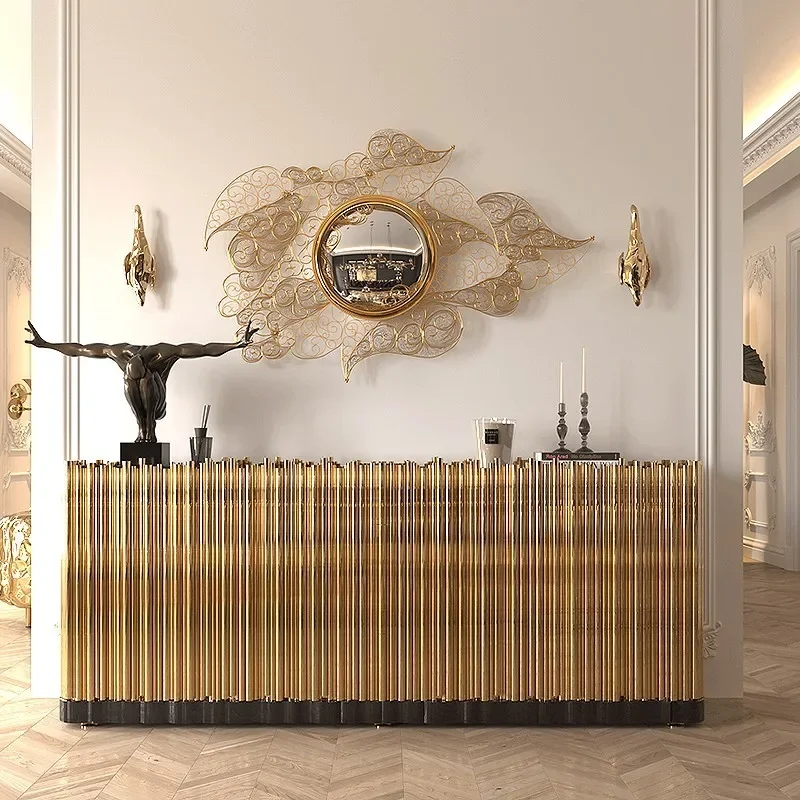 Italian light luxury dining side cabinet high-end villa home creative design stainless steel symphony wall storage cabinet
