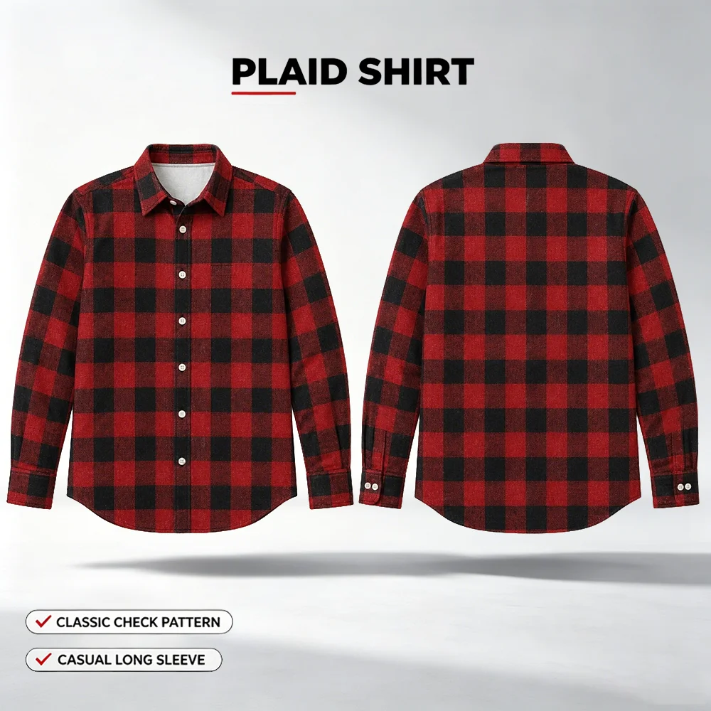 Classic Plaid 3d Print Long Sleeve Shirt Daily Commuting Office Casual Lapel Blouse Lightweight Breathable Men's Cotton Shirt