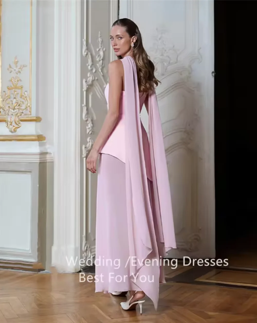 Abiti da sposa trasparenti Senza spalline Limo laterale A-Line Sciarpa lunga Abito da ballo da sposa Abito da sposa rosa blu personalizzato