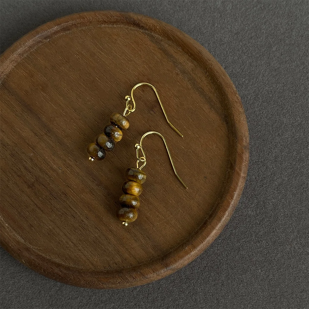 Retro French Style Tiger Eye Stone Earrings for Women Elegant Versatile Lightweight Daily Accessory Set