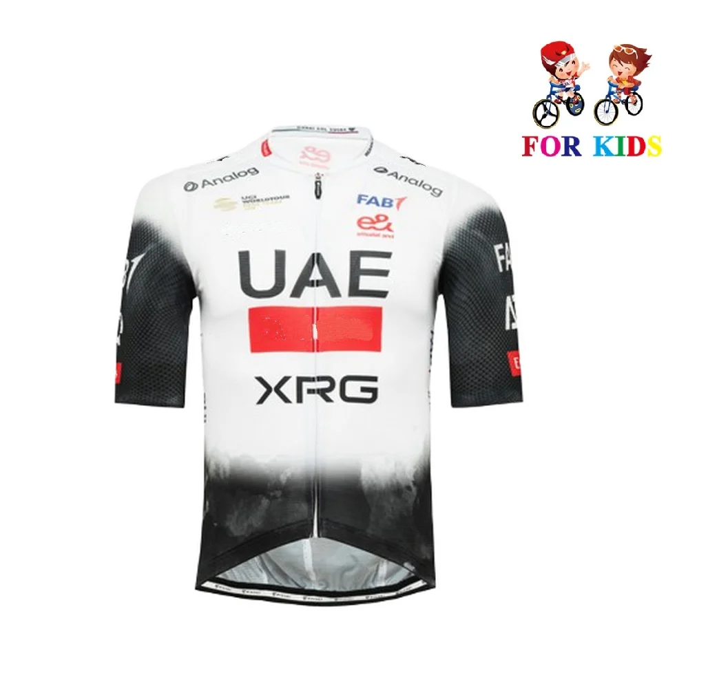 KID'S 2025 UAE XRG TEAM  WHITE Children Cycling Jersey Short Sleeve Bicycle Clothing With Shorts Ropa Ciclismo