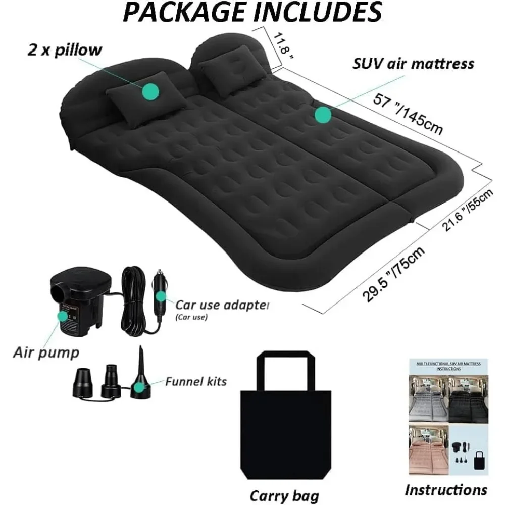 Air Mattress Camping Bed Cushion Pillow Inflatable Thickened Car Air Bed Mattress with Electric Air Pump Portable Sleeping Pad