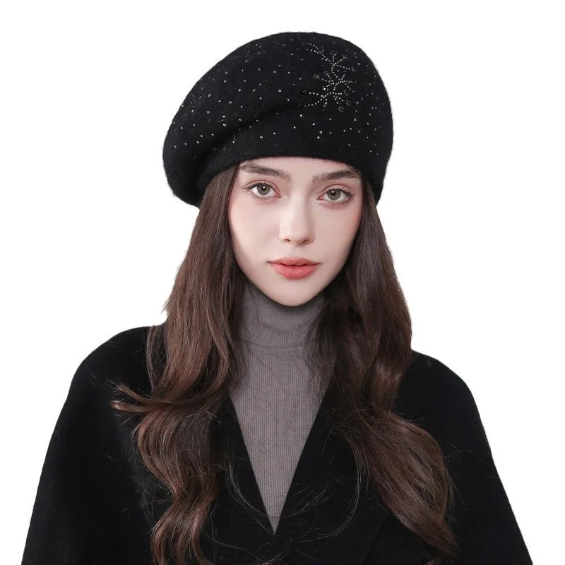 حماية الأذن والدفء، قبعات الخريف والشتاء، القبعات الصوفية النسائية، القبعات المحبوكة الماسية المضغوطة الساخنة