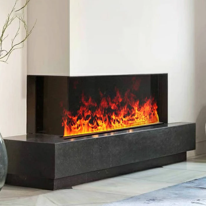 Modern Design Electric Fireplace with Stainless Steel Black Finish and Remote Control for Apartments