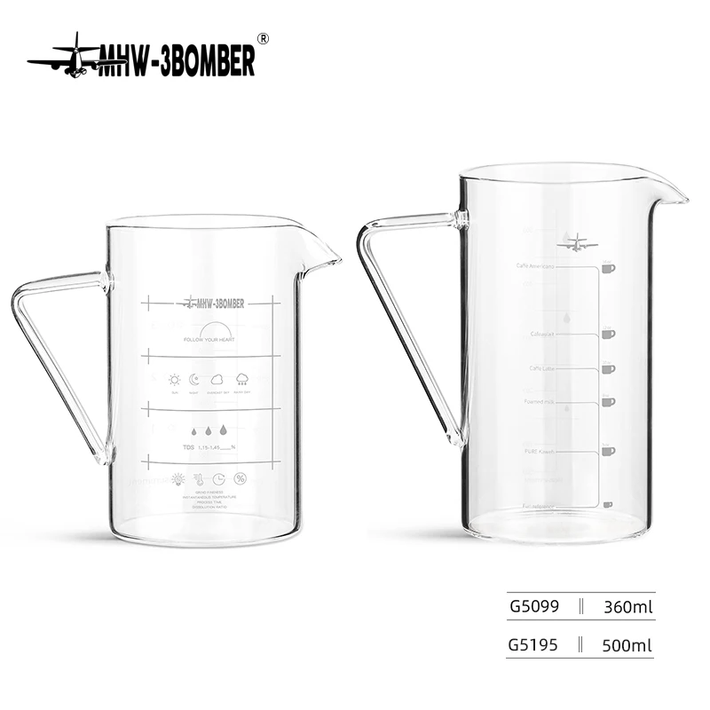 MHW-3BOMBER 360/500ml Coffee Sharing Pot with Handle Coffee Clear Glass Hand Brewed Measuring Cup for Tea Barista Accessories