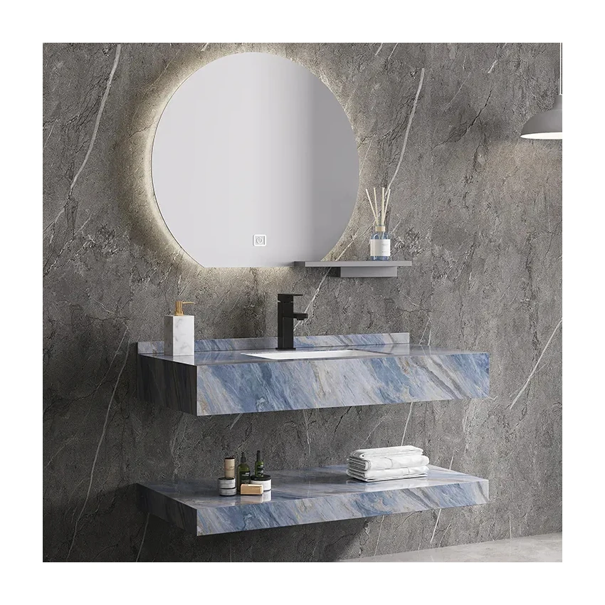 

Double Layers Marble Hand Wash Vessel Wall Mounting Solid Surface Large Basin Rectangular Bathroom Sink For Bathroom