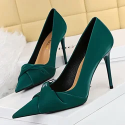 BIGTREE Design Pleated Butterfly-knot Women Pumps Pointed Toe High Heels Stiletto Sexy Party Wedding Ladies Shoes
