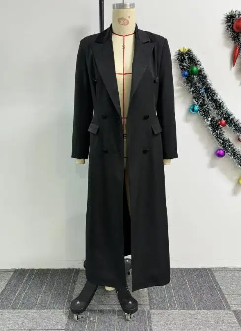 

2025 Sexy and Elegant Lapel Waist Tied Long Dress, Autumn and Winter New Fashion, Personality, Simple Commuting Suit Dress